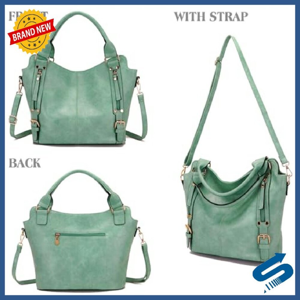 Large Vegan Leather Hobo Bag Set with 8 Pockets & Adjustable Strap - Picture 3 of 8